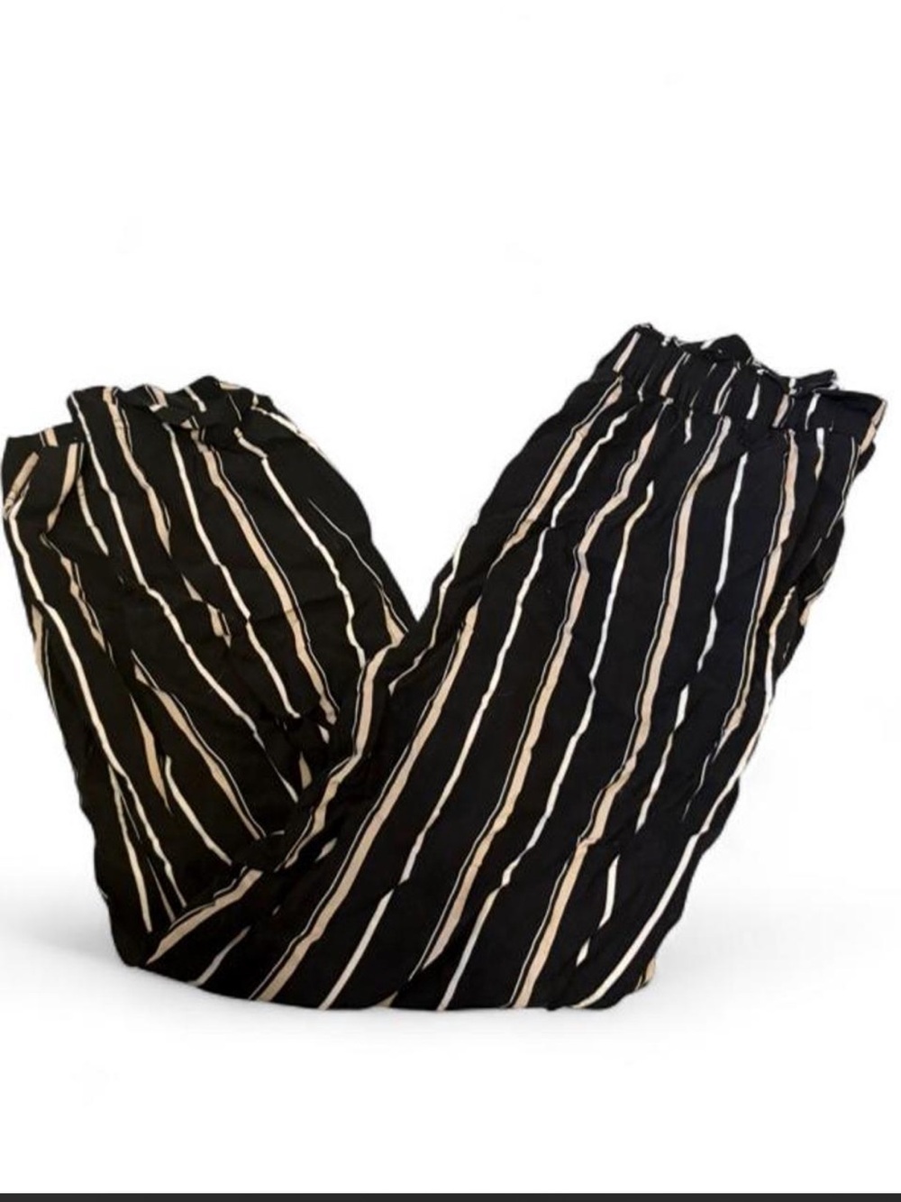 H&M Black Pants with Cream Vertical Stripes with elastic waistband size 2